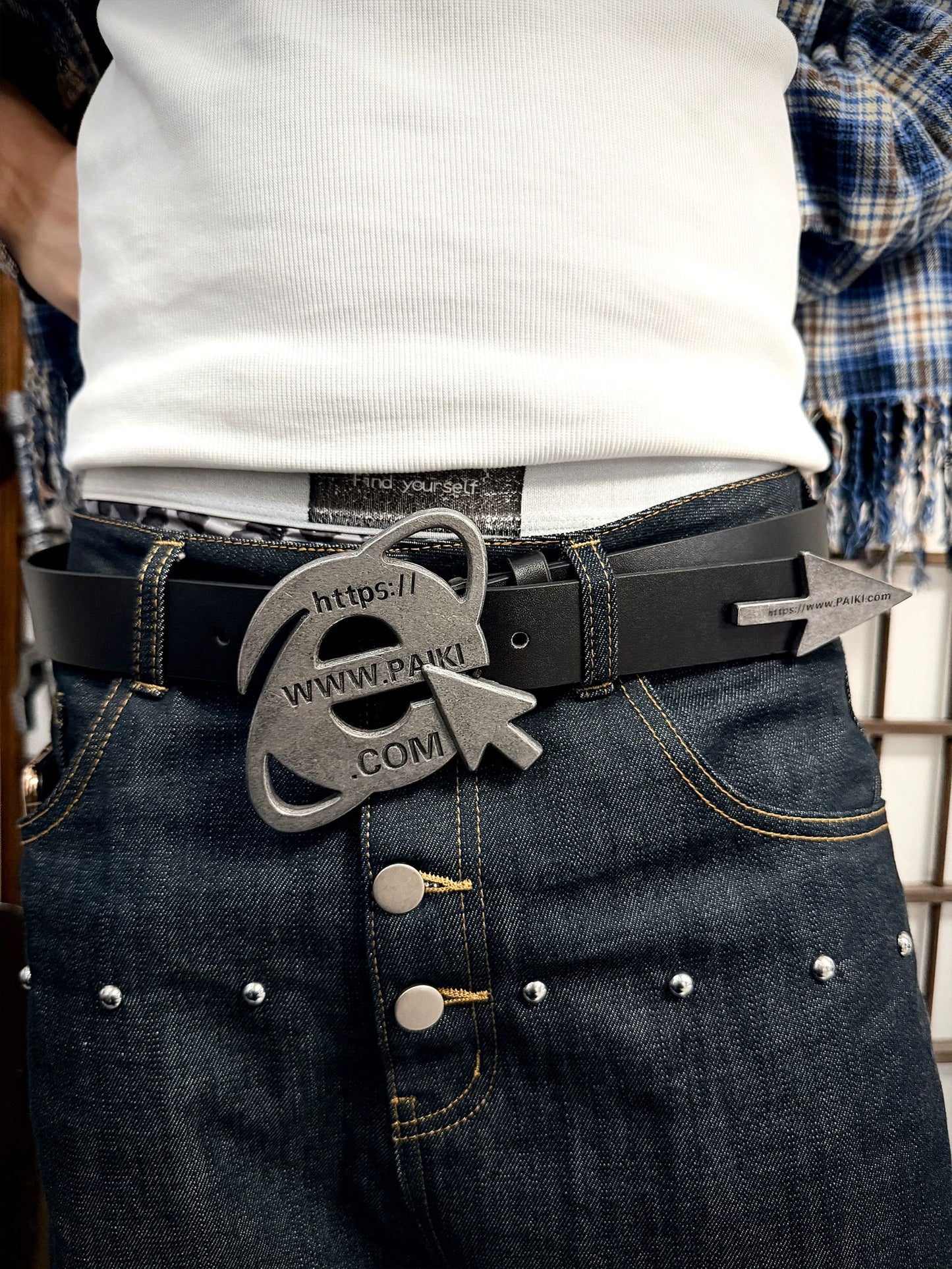 Retro Punk Industrial Distressed Gunmetal Leather Belt [ID:0566BE]