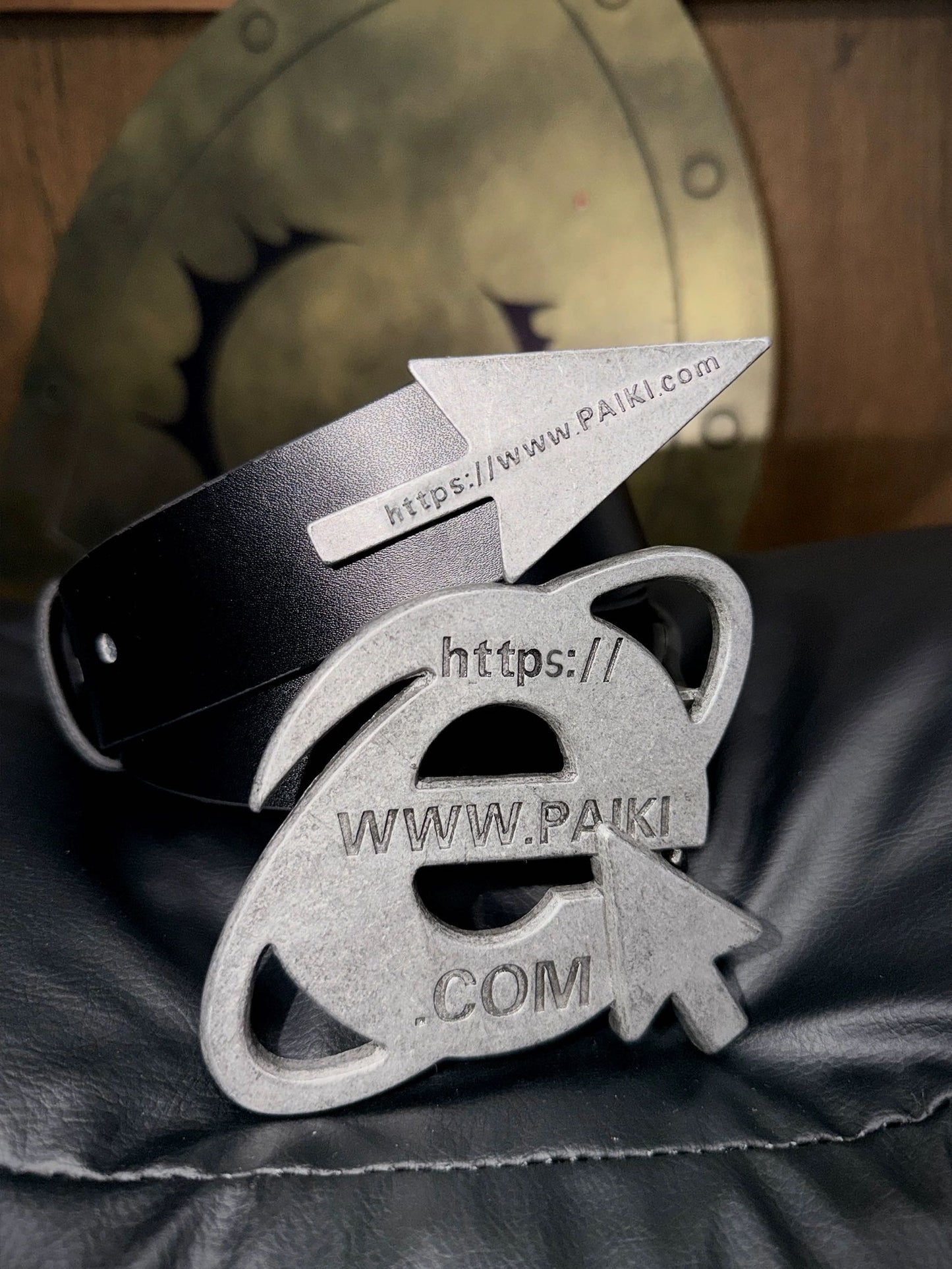 Retro Punk Industrial Distressed Gunmetal Leather Belt [ID:0566BE]