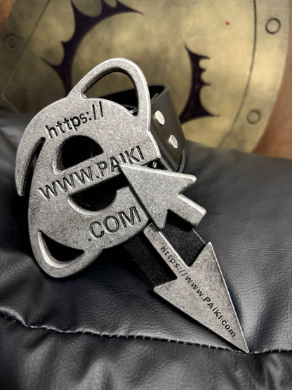 Retro Punk Industrial Distressed Gunmetal Leather Belt [ID:0566BE]