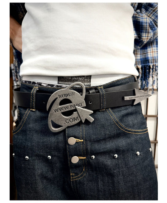 Retro Punk Industrial Distressed Gunmetal Leather Belt [ID:0566BE]