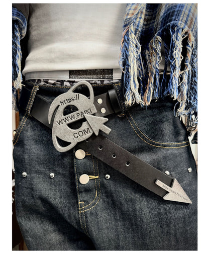 Retro Punk Industrial Distressed Gunmetal Leather Belt [ID:0566BE]