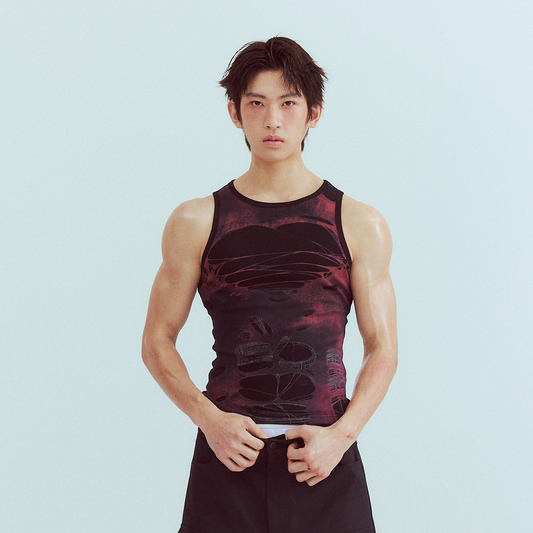 KADAKADA Distressed Graphic Ribbed Tank Top