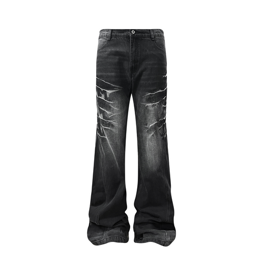 TH4SWE Washed Cracked Whisker Flared Jeans