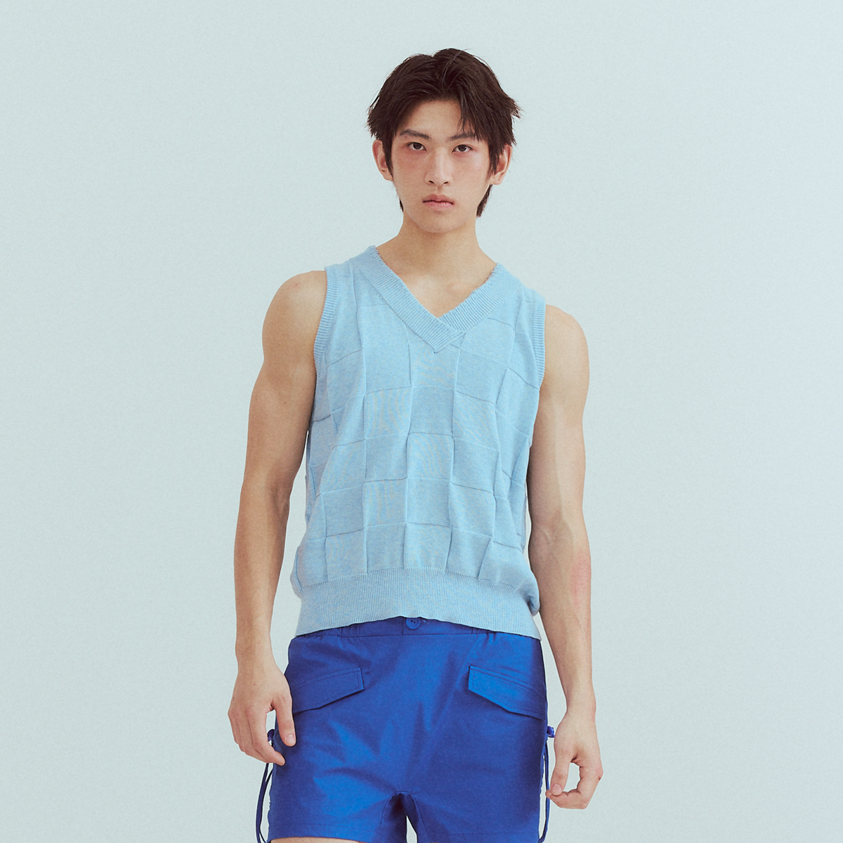KADAKADA Checkerboard V-Neck Knitted Vest