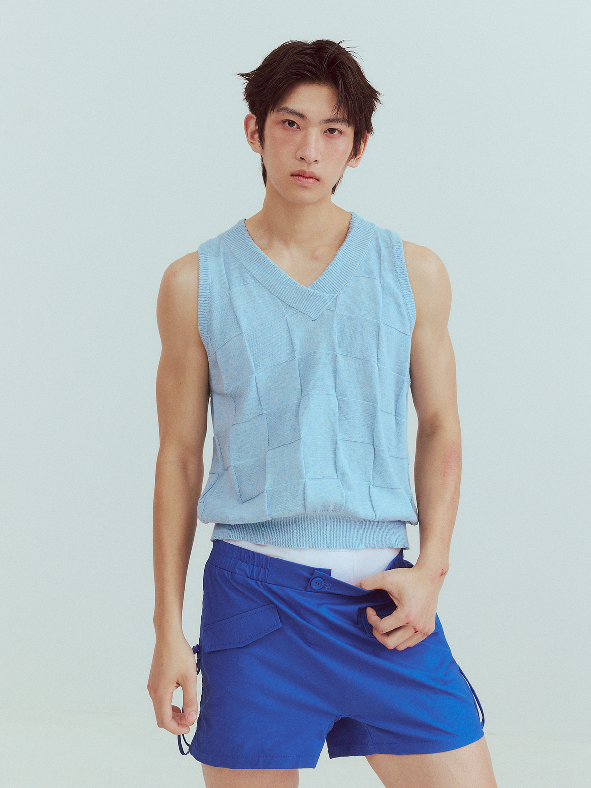 KADAKADA Checkerboard V-Neck Knitted Vest