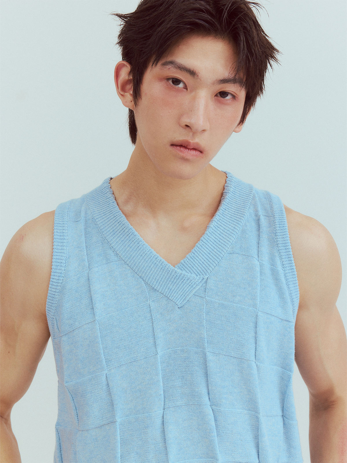 KADAKADA Checkerboard V-Neck Knitted Vest