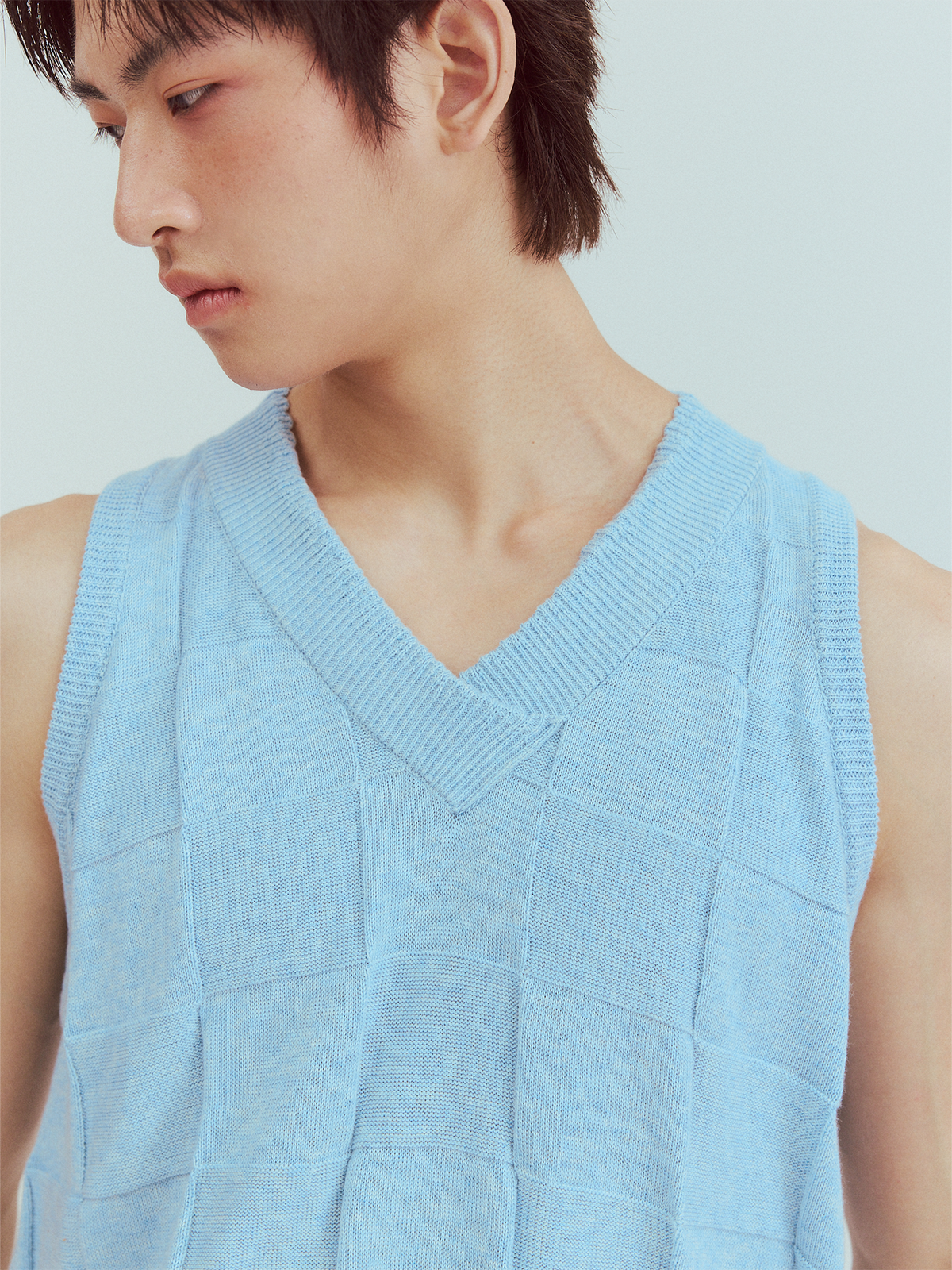 KADAKADA Checkerboard V-Neck Knitted Vest