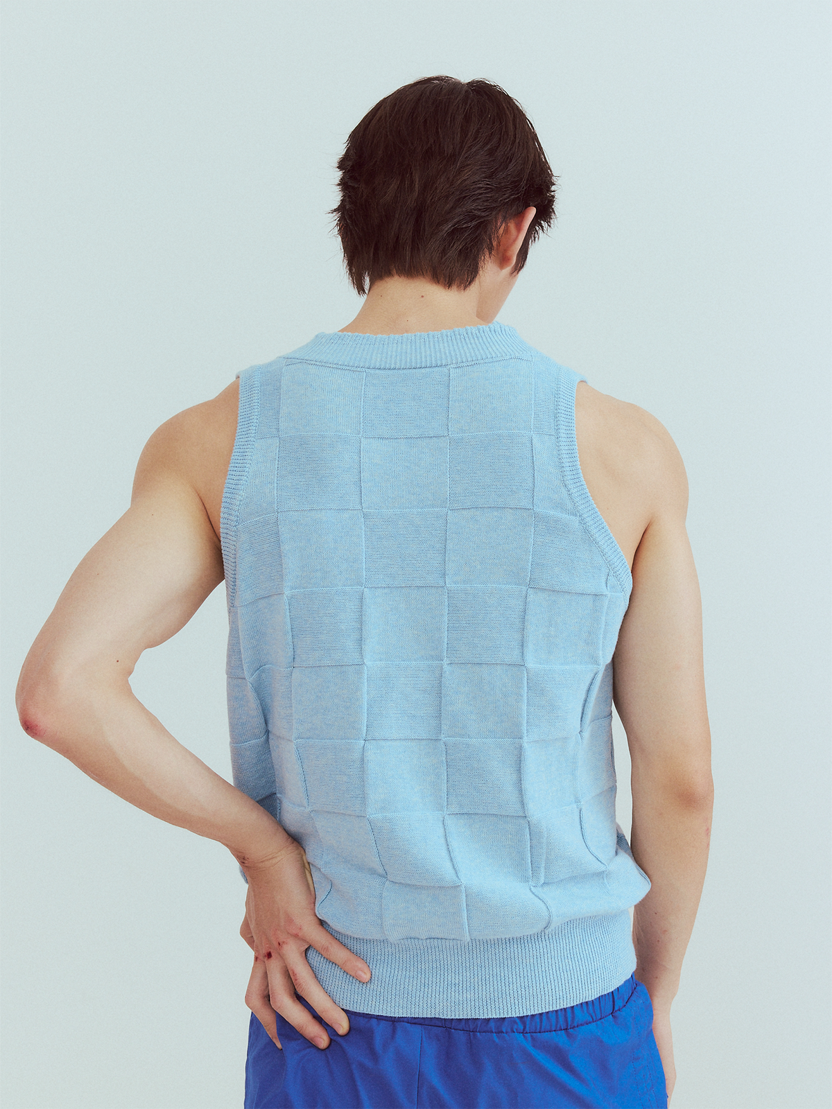KADAKADA Checkerboard V-Neck Knitted Vest