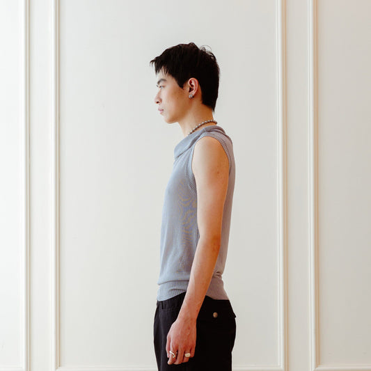 KADAKADA Retro Cowl-Neck Knited Sleeveless T-Shirt