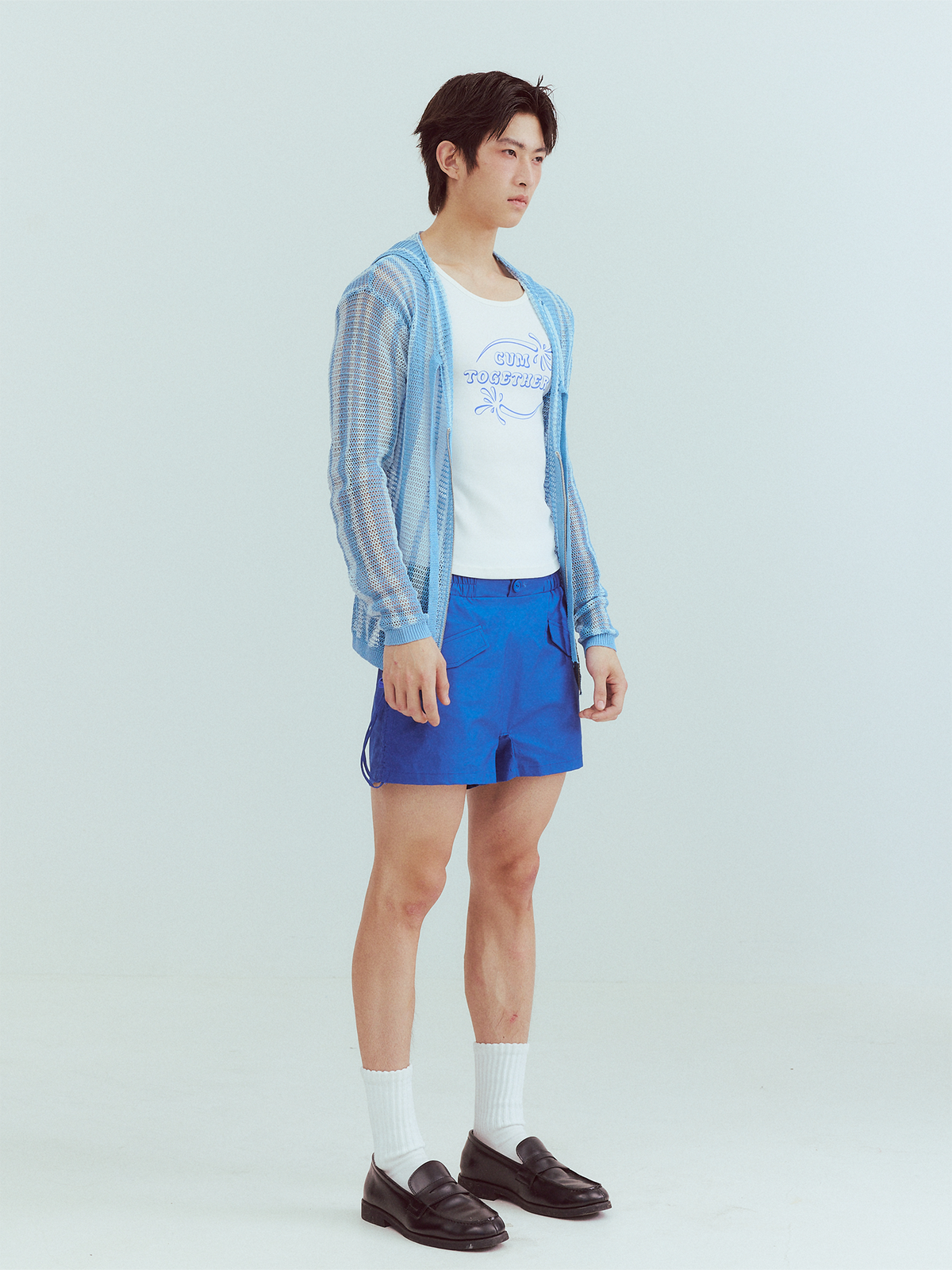 KADAKADA Striped Open-Knit Deep V Hooded Sweater