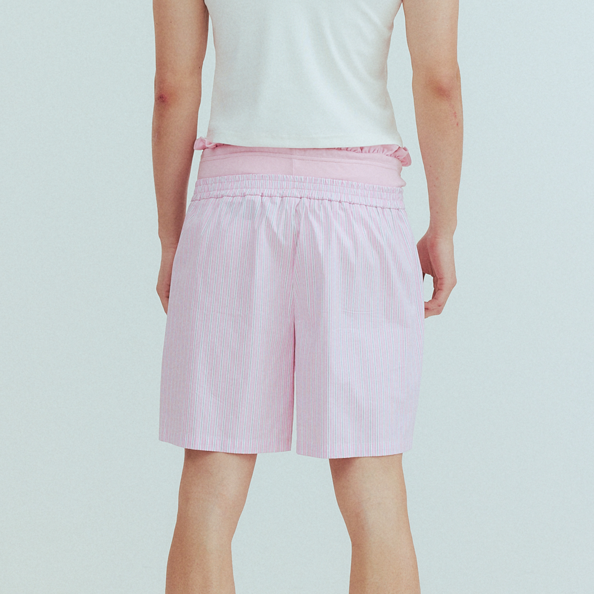 KADAKADA Retro Striped Ruffle-Waist Layered Shorts