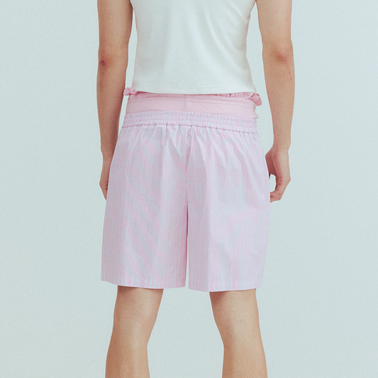 KADAKADA Retro Striped Ruffle-Waist Layered Shorts