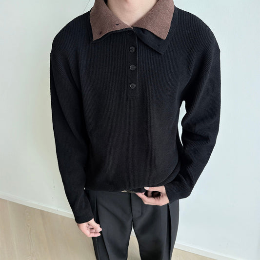 KREATE Contrast Layered Collar Ribbed Sweater