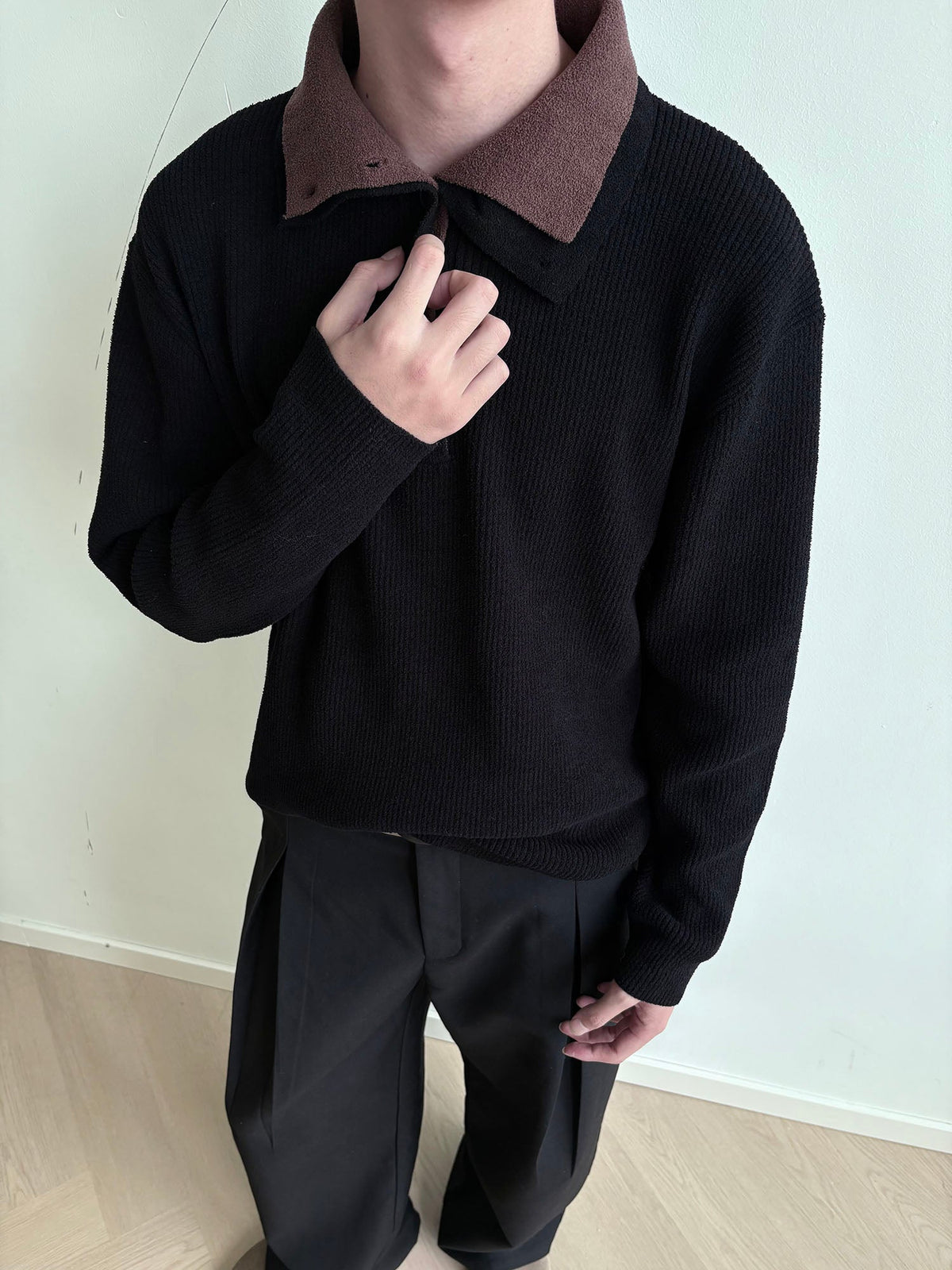 KREATE Contrast Layered Collar Ribbed Sweater