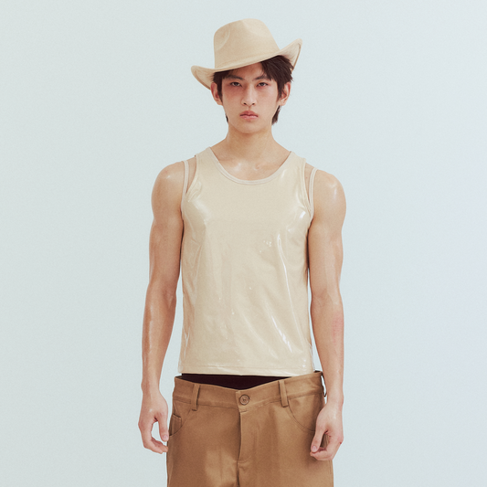 KADAKADA Patent Shine Layered Strap Ribbed Tank Top