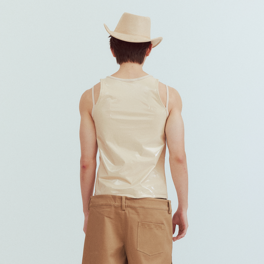 KADAKADA Patent Shine Layered Strap Ribbed Tank Top