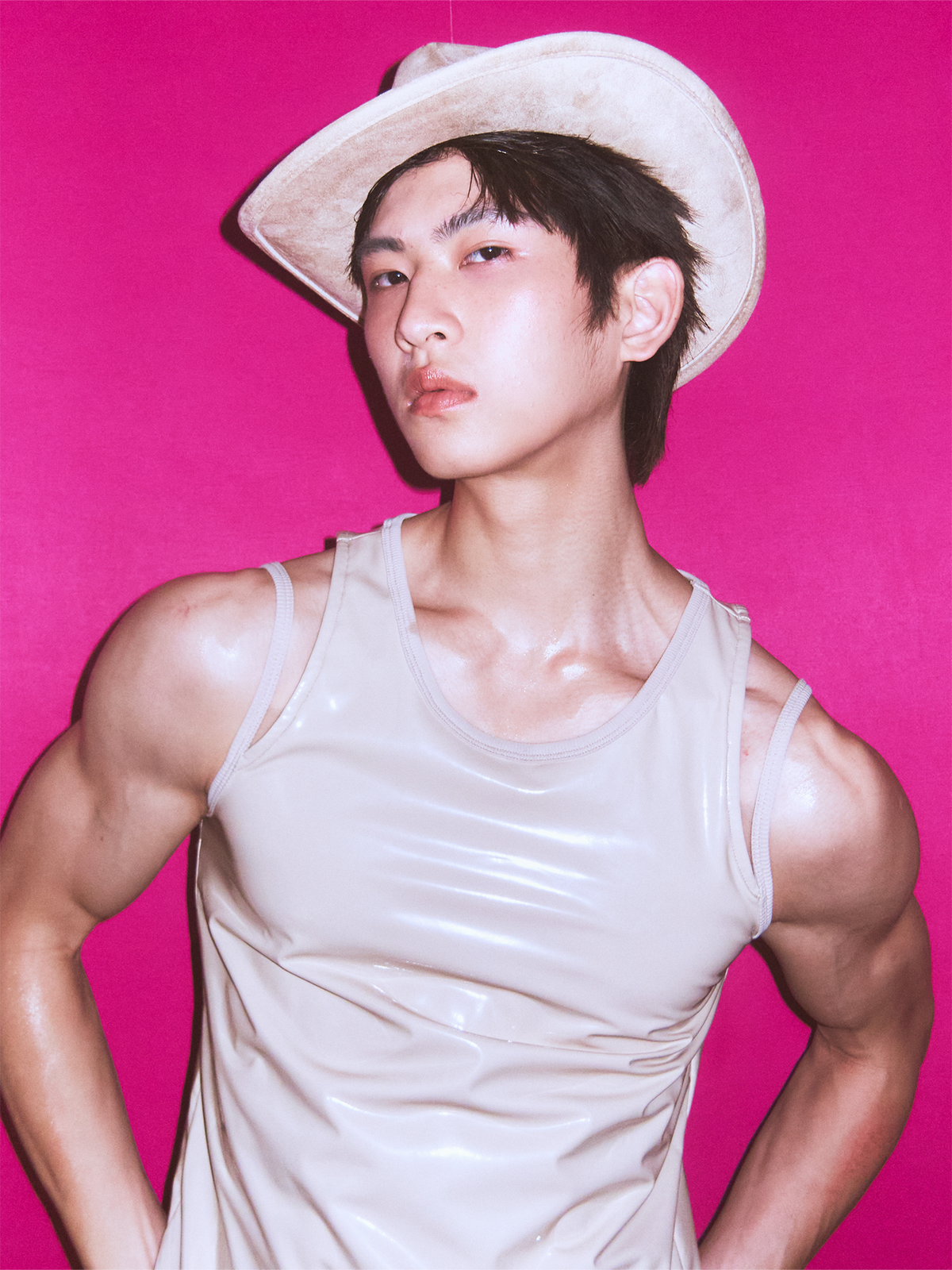 KADAKADA Patent Shine Layered Strap Ribbed Tank Top