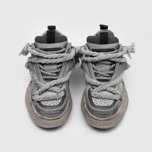 Multi-lace design muted color stained sneakers  HL3238
