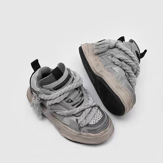 Multi-lace design muted color stained sneakers  HL3238