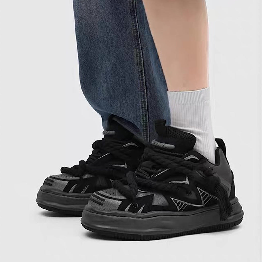 Multi-lace design muted color stained sneakers