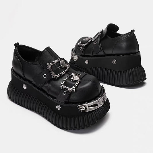 Gothic punk simple black belt design sneakers  HL3239
