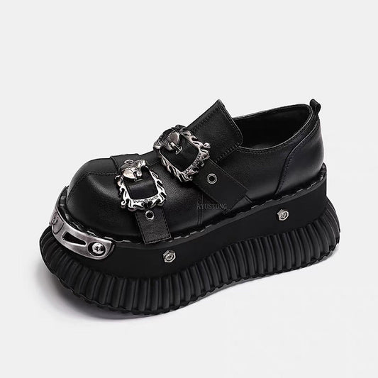 Gothic punk simple black belt design sneakers  HL3239
