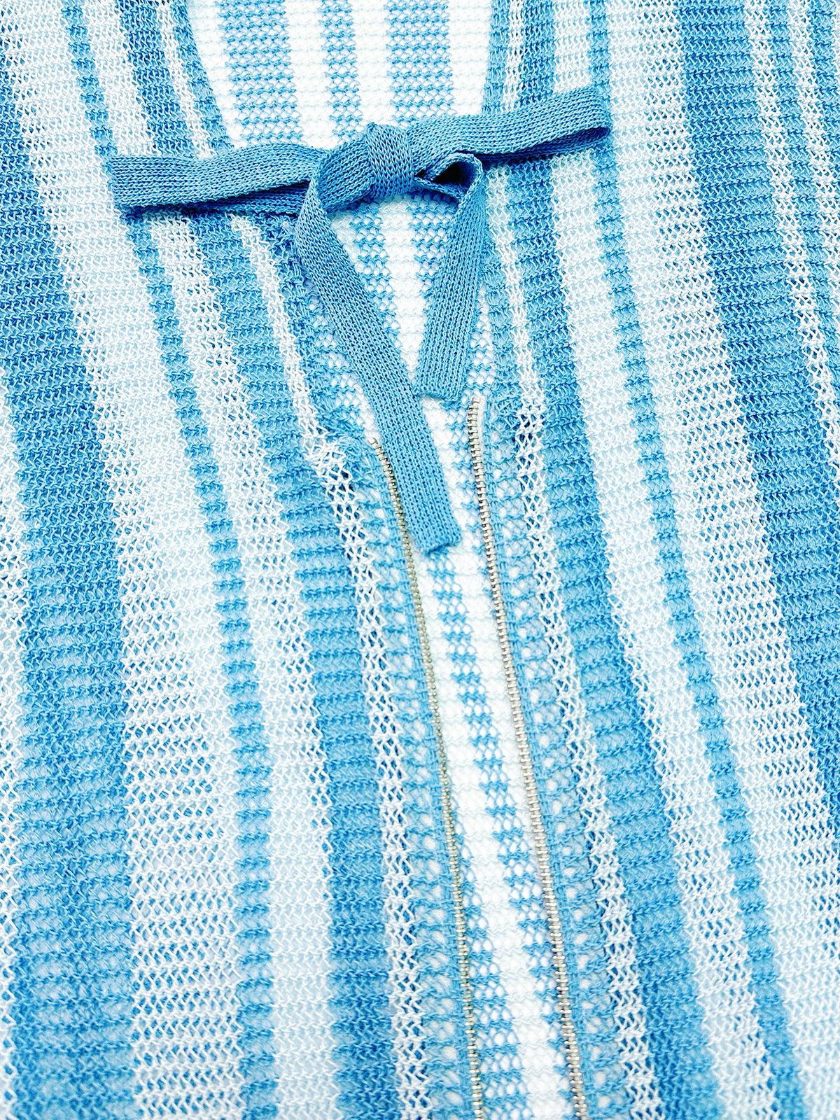 KADAKADA Striped Open-Knit Deep V Hooded Sweater