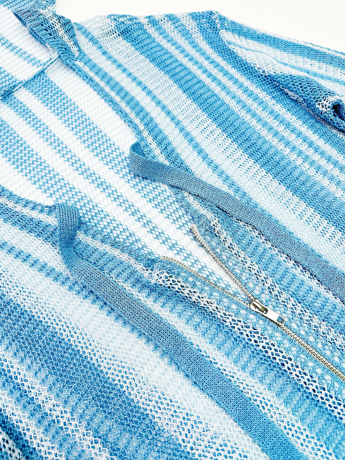 KADAKADA Striped Open-Knit Deep V Hooded Sweater