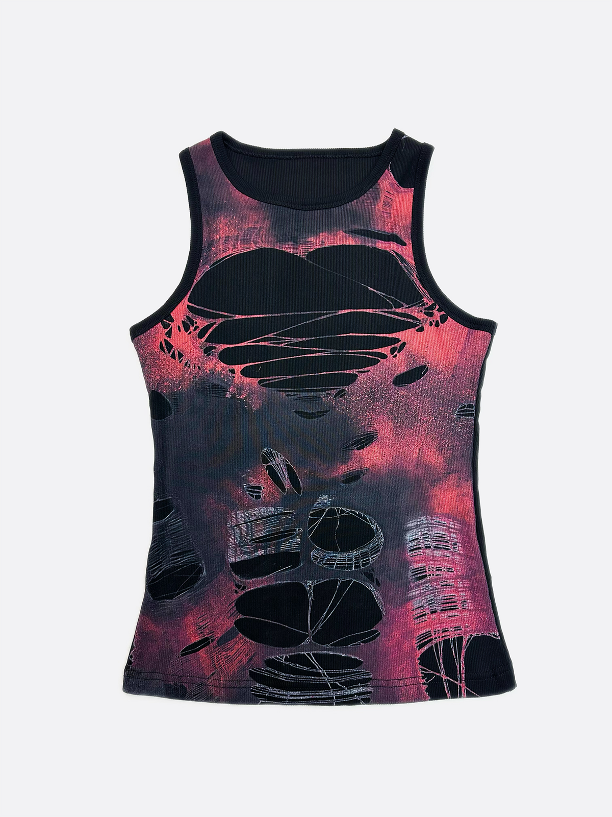 KADAKADA Distressed Graphic Ribbed Tank Top