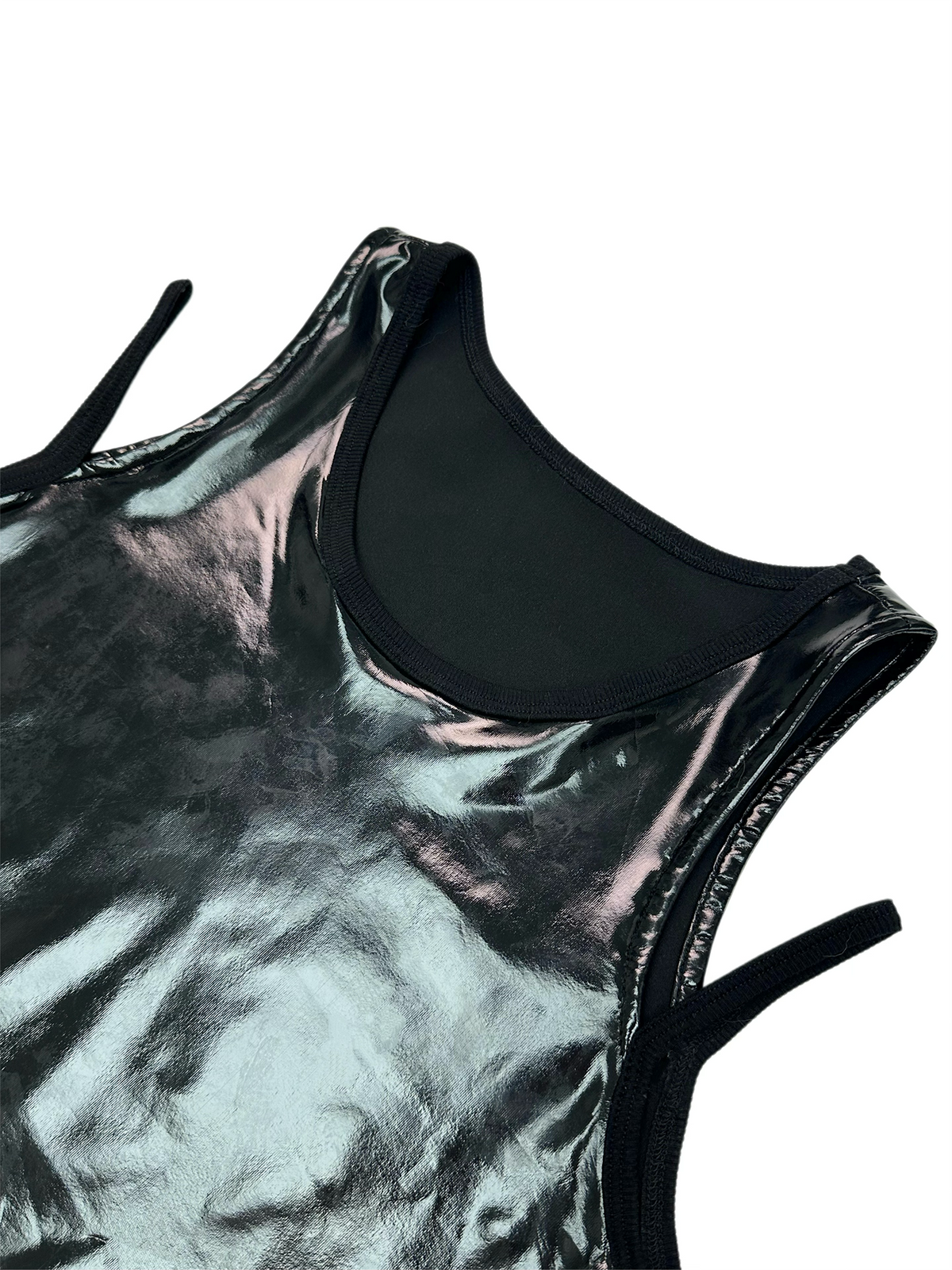 KADAKADA Patent Shine Layered Strap Ribbed Tank Top