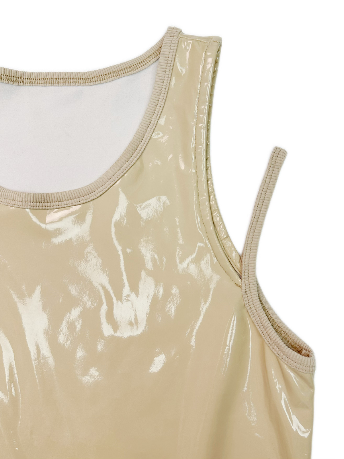 KADAKADA Patent Shine Layered Strap Ribbed Tank Top