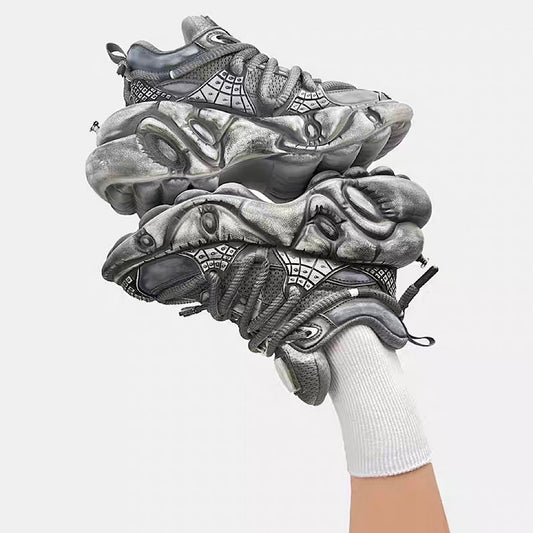 Decadent distressed finish grey silver dull color gimmick wide sneakers  HL3215
