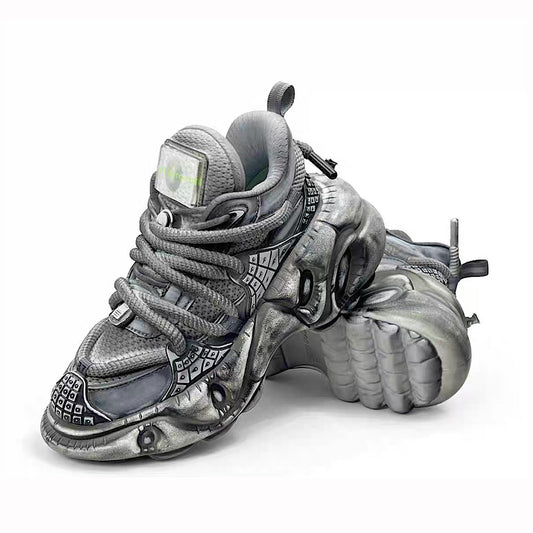 Decadent distressed finish grey silver dull color gimmick wide sneakers  HL3215
