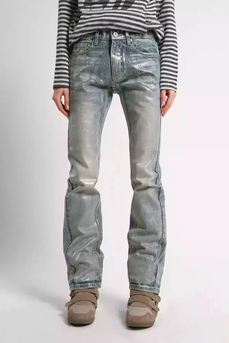 Ice Blue Cracked Coating Jeans