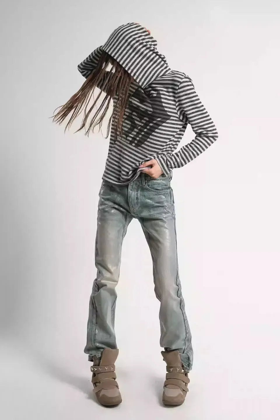 Ice Blue Cracked Coating Jeans