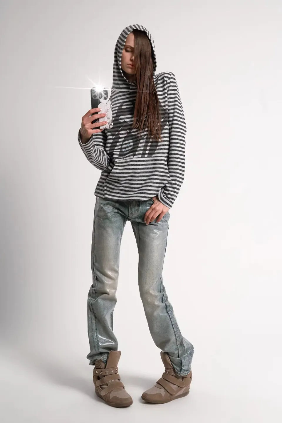 Ice Blue Cracked Coating Jeans