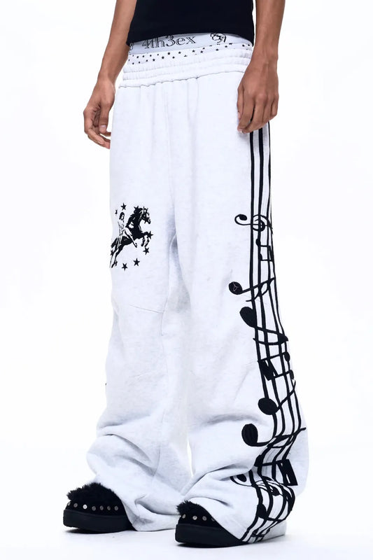Knight Embroidered Music Note Sweatpants