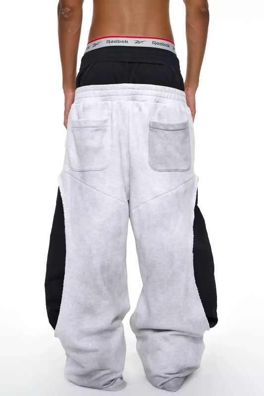 Layered Waist Striped Wide Sweat Pants