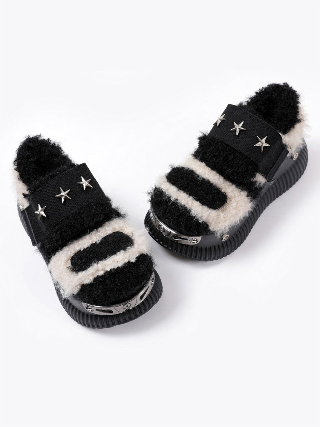 Beige Y2K Platform Fuzzy Star Detail Sneakers