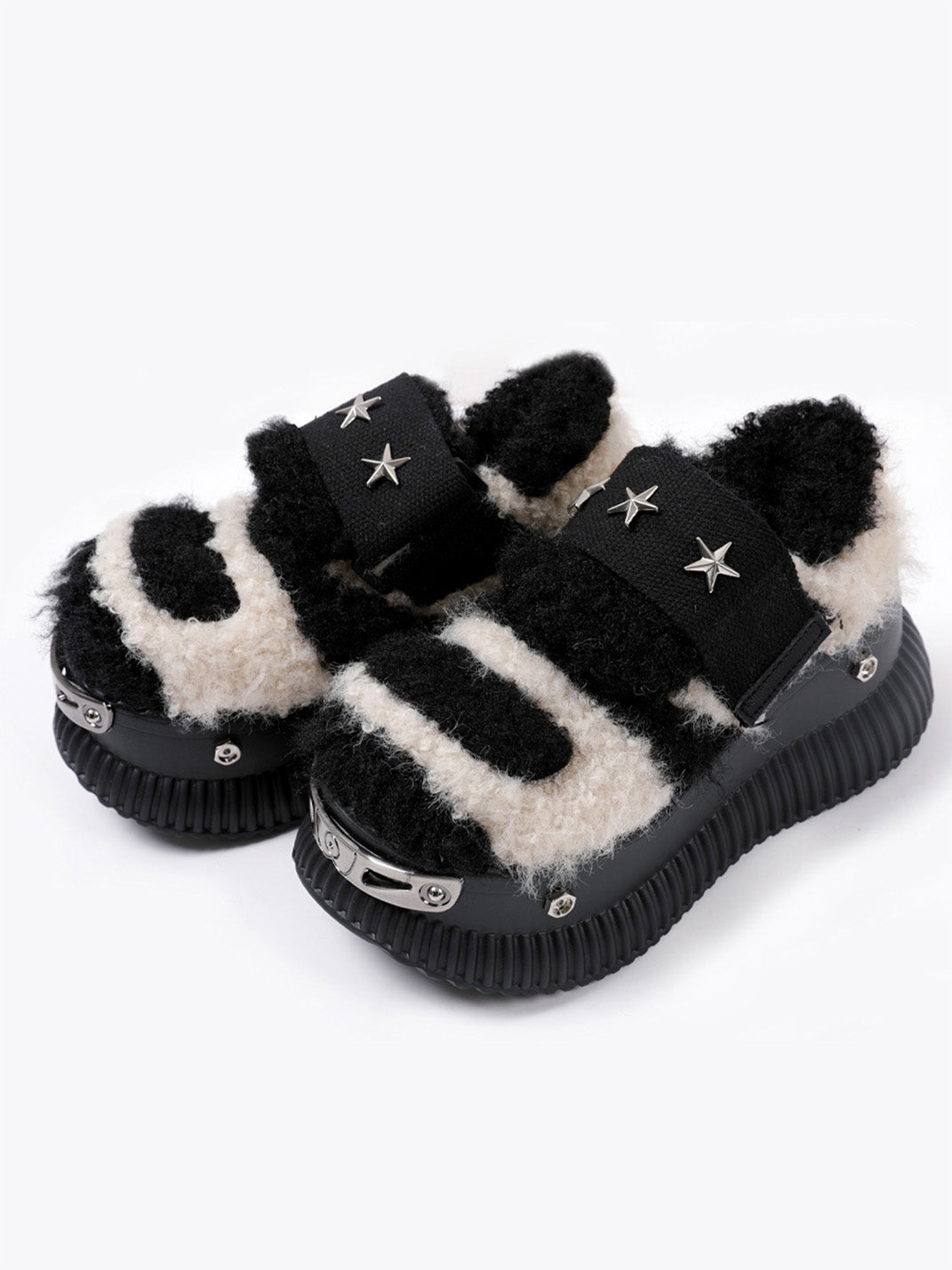 Beige Y2K Platform Fuzzy Star Detail Sneakers