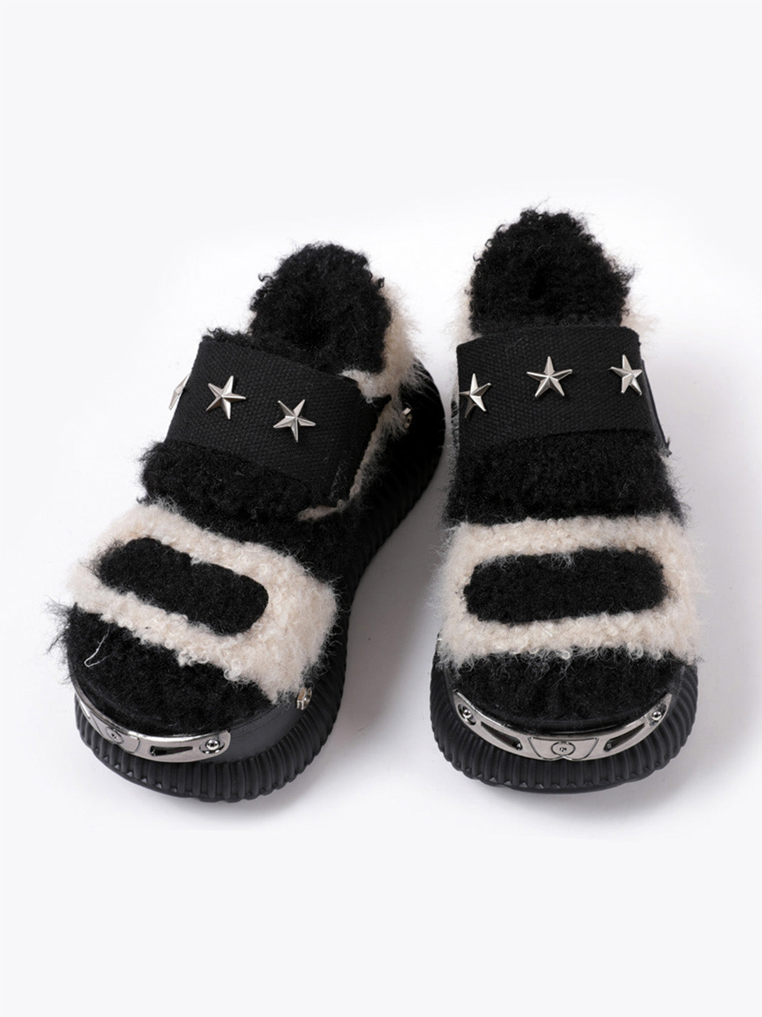 Beige Y2K Platform Fuzzy Star Detail Sneakers