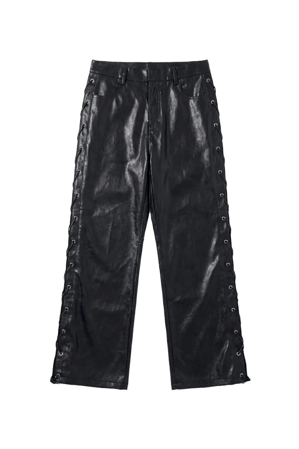 Metallic Coated Lace Up Waxed Micro Flare Jeans