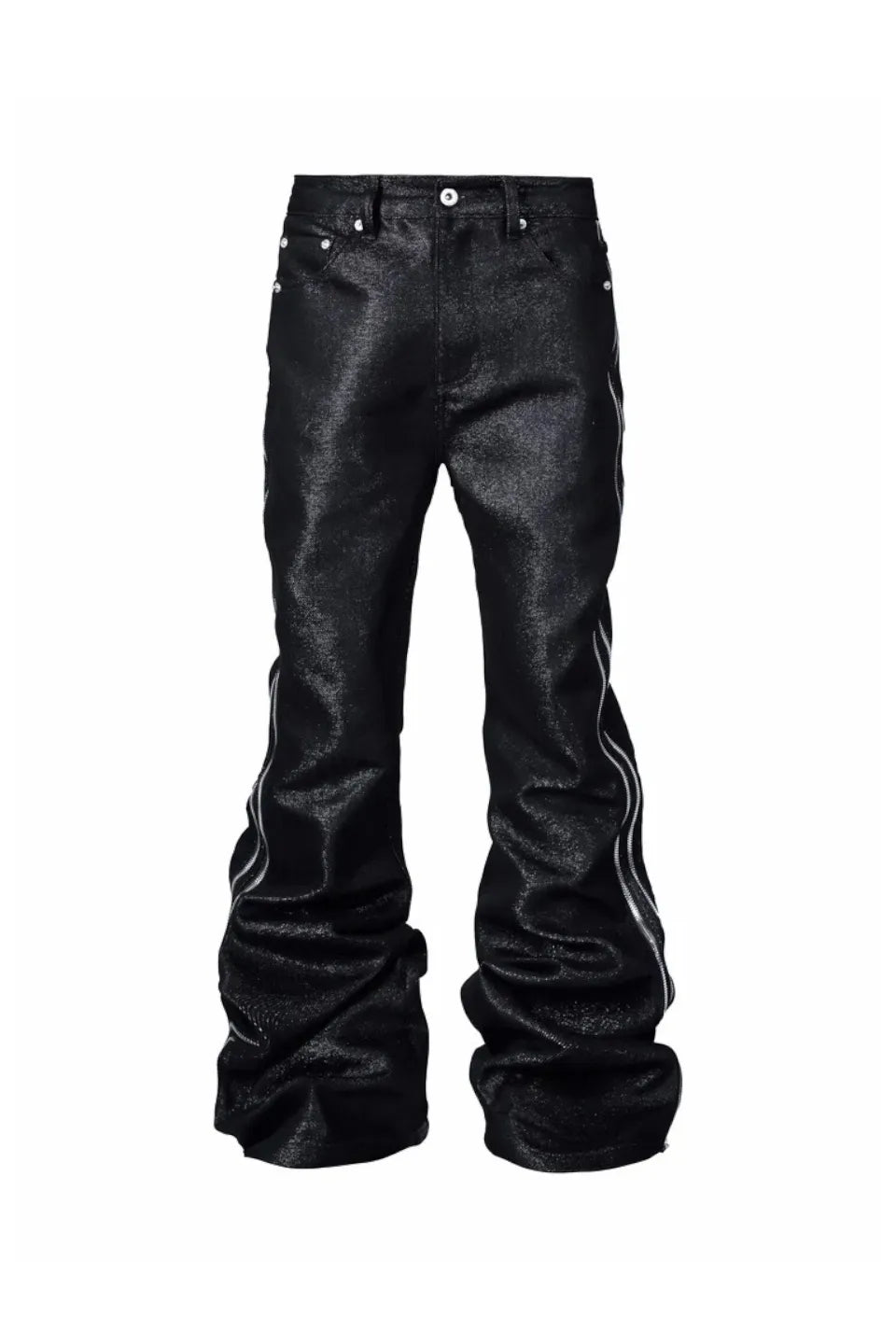 Metallic Silver Bolan Bootcut Double Zip Raw Denim