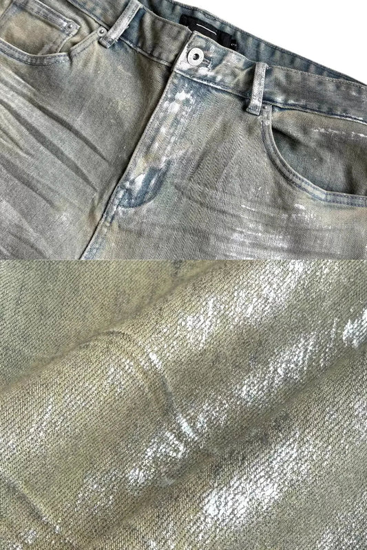 Metallic Foil Silver 3D Crinkled Straight Jeans