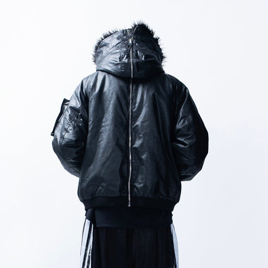 FVVO Faux Fur Liner Hooded Bomber Jacket
