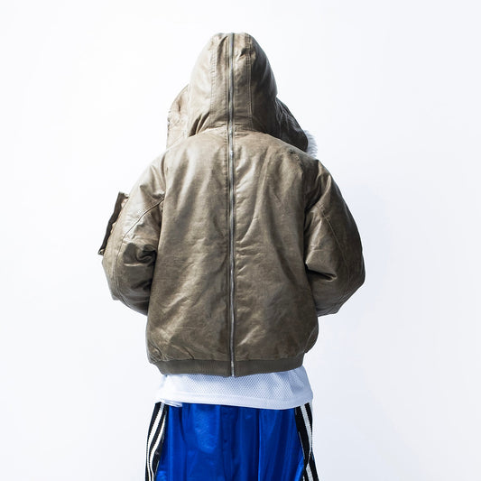 FVVO Faux Fur Liner Hooded Bomber Jacket