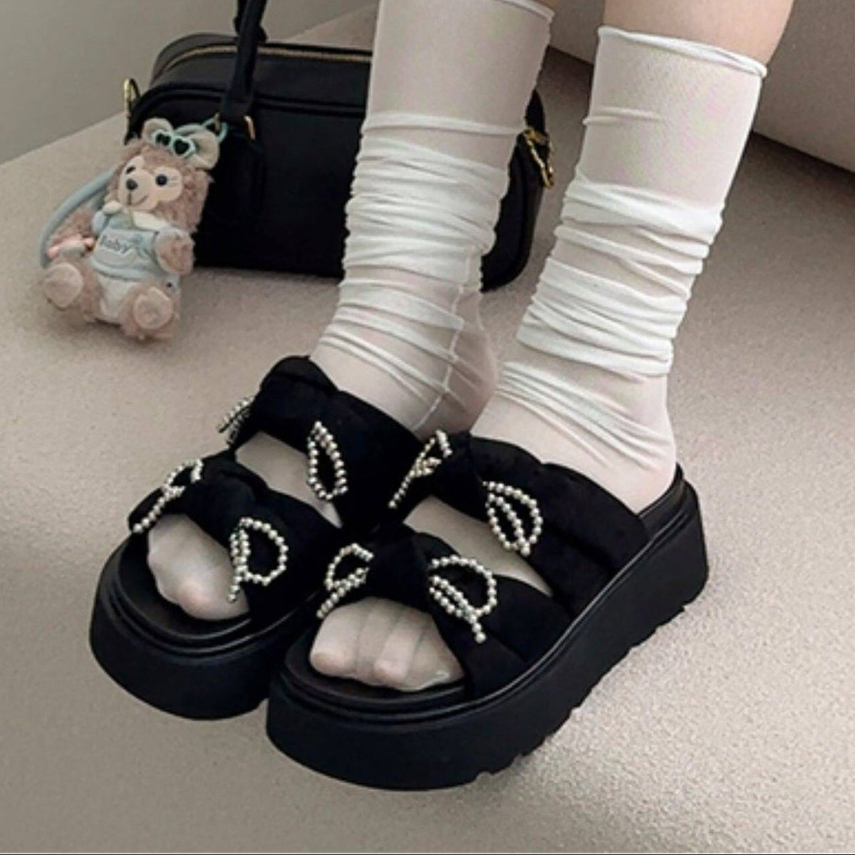 Beads Strap Platform Slide Sandals