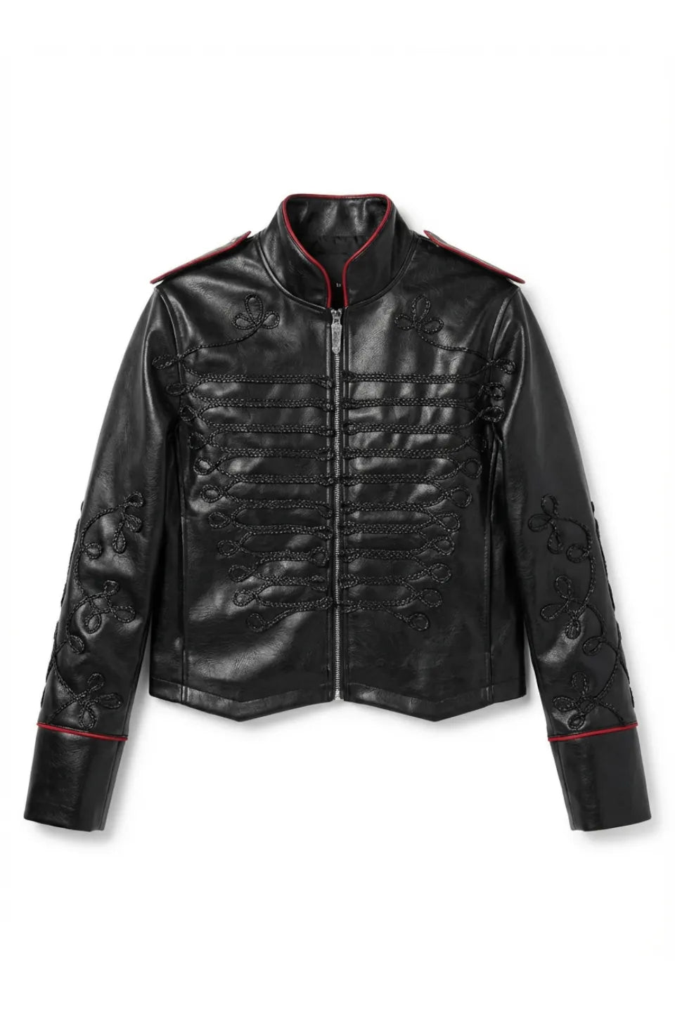Napoleon Cording Embroidered PU Leather Jacket