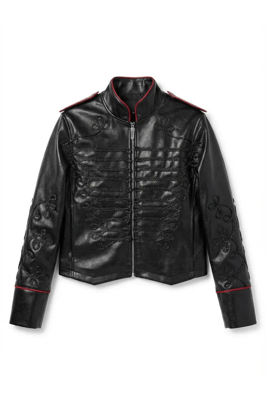 Napoleon Cording Embroidered PU Leather Jacket