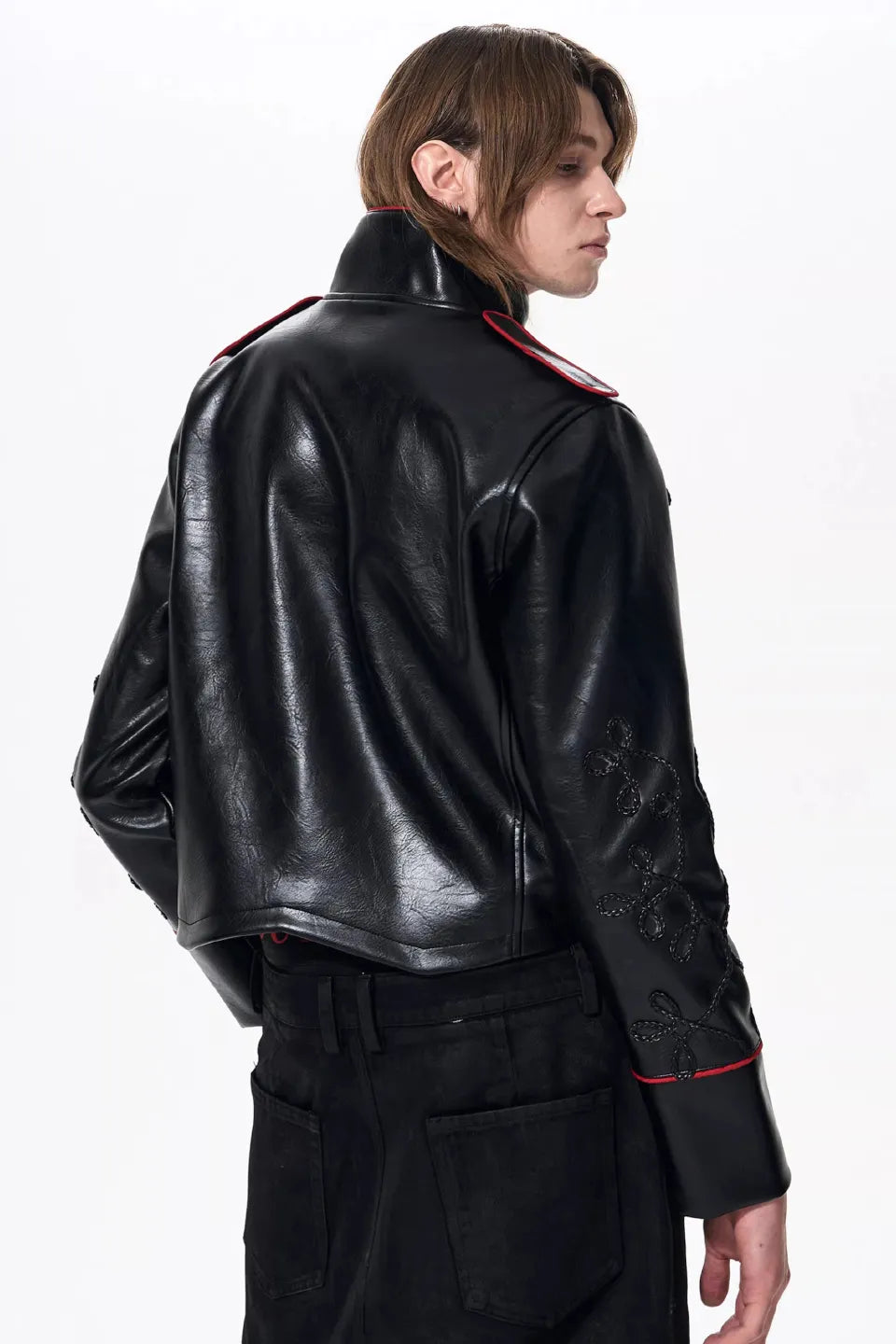 Napoleon Cording Embroidered PU Leather Jacket